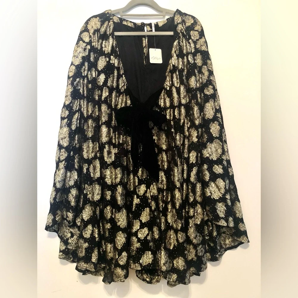 NWT Free People Dazzle Oversized Romper Gold Black Velvet Sparkle Size Large - Picture 4 of 13